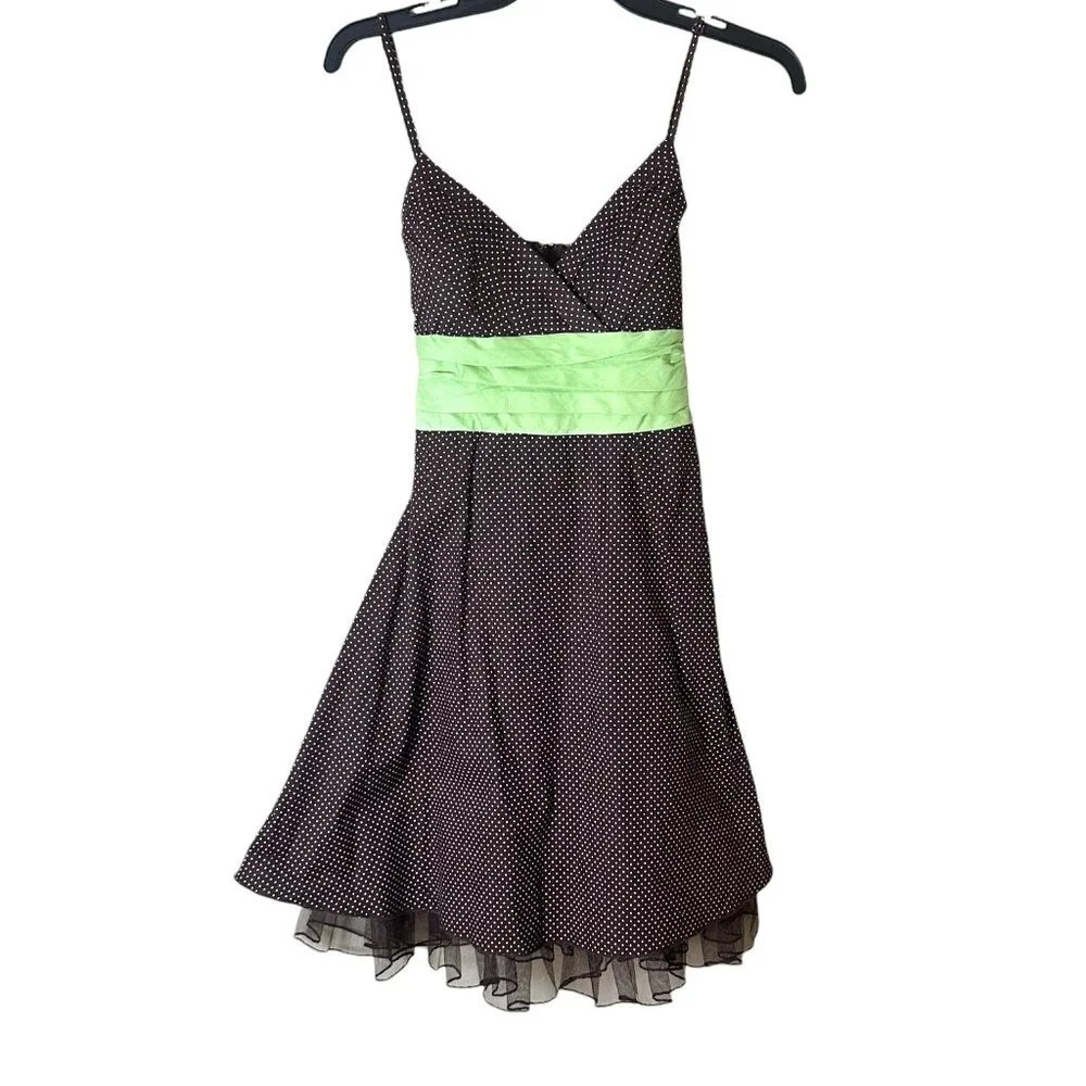 VINTAGE Speechless Party Dress Brown Polka Dots with Sash Tulle   - size small